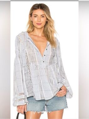 Free People Baja Babe Henley striped tunic shirt M
